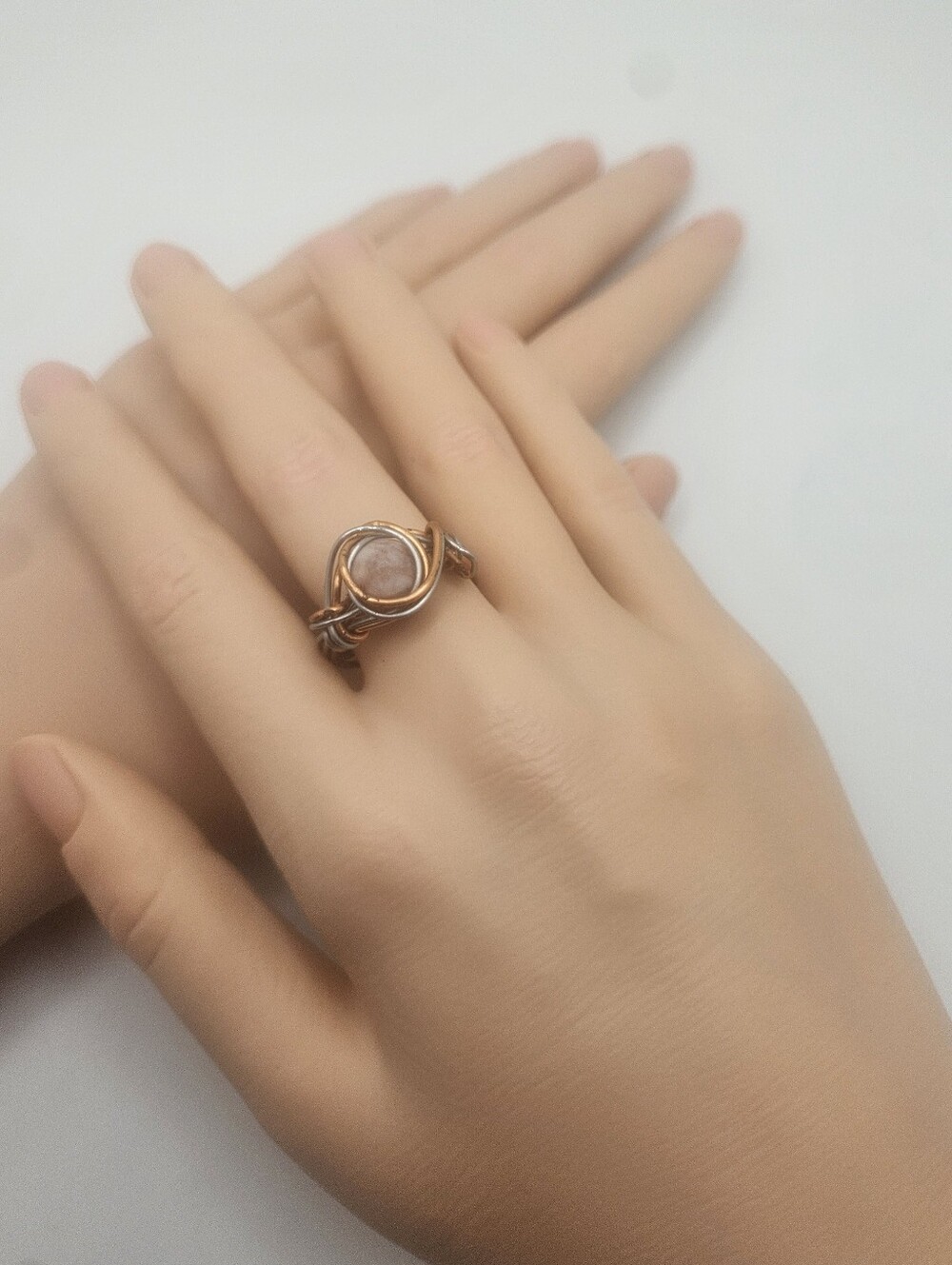 Stainless Steel And Copper Ring With Imperial Jasper Stone